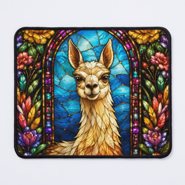 Item preview, Elegant Stained Glass Llama Portrait | Floral Fantasy AI Art designed and sold by pinkal.