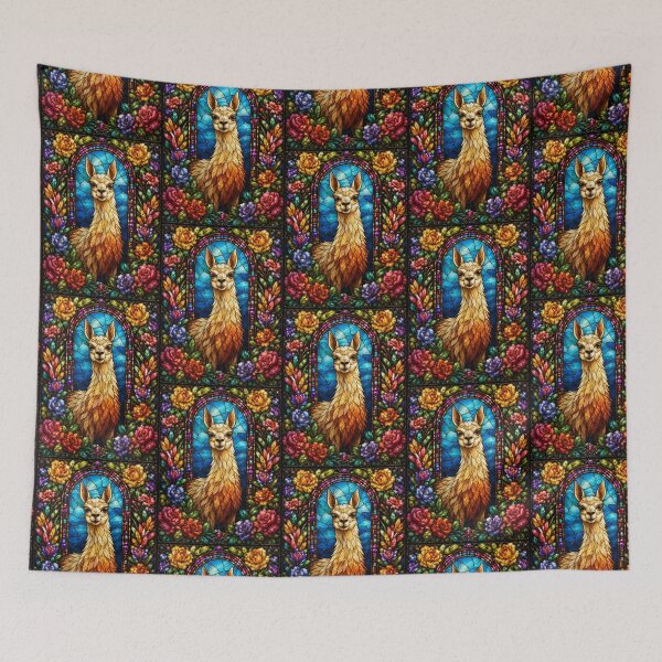Item preview, Elegant Stained Glass Llama Portrait | Floral Fantasy AI Art designed and sold by pinkal.