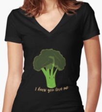 Funny Vegetable I Love Broccoli Vegan Cute Gift Idea Women's Fitted V-Neck T-Shirt