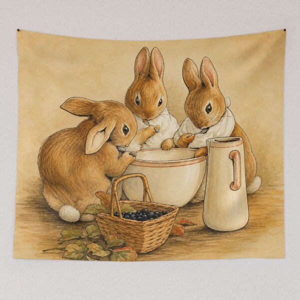 Item preview, Vintage Watercolor Flopsy Mopsy & Cottontail Baking Print for Beatrix Potter Fans designed and sold by RickE.