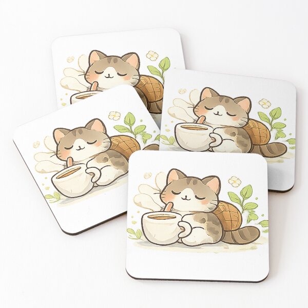 Item preview, Sleepy Coffee Cat Sticker | Cute Kawaii Cat Hugging Giant Coffee Cup designed and sold by Sara-Ai.