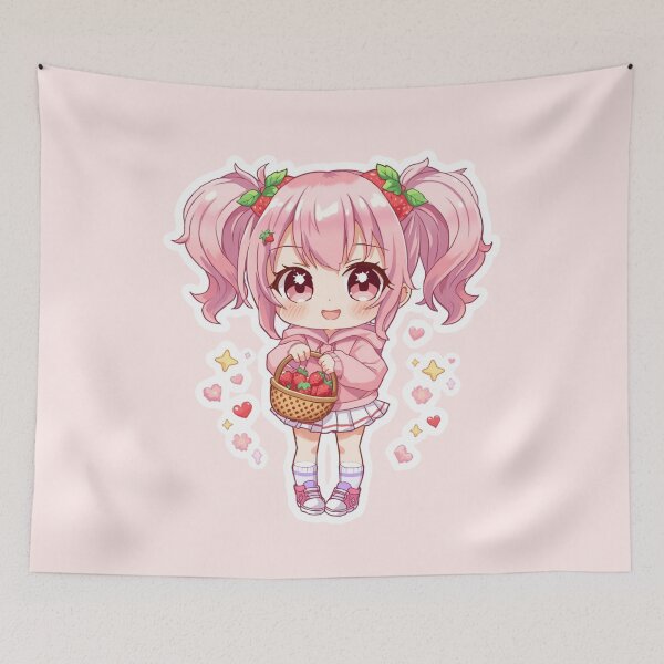 Item preview, Strawberry Dream Chibi Anime Girl PNG Sticker | Cute Kawaii Pastel Character | Adorable Manga Style Vinyl Decal for Laptop, Journal & Water Bottle designed and sold by Stylestickers55.