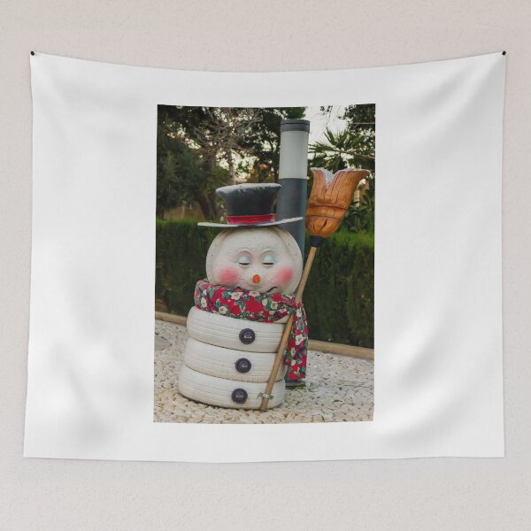 Item preview, Whimsical Snowman Sculpture Christmas Decoration Made From Painted Tires With Broom And Scarf designed and sold by Nmallia.
