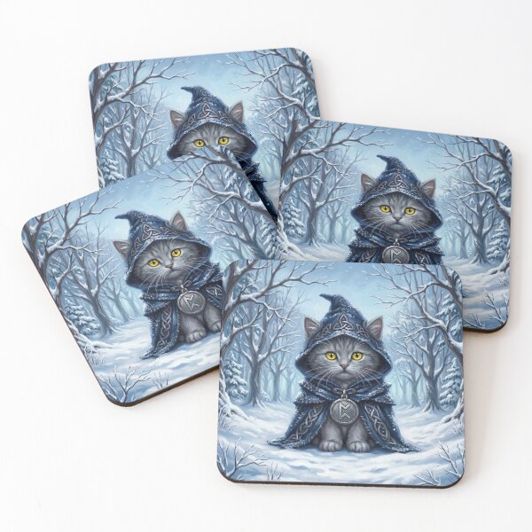 Item preview, The Solstice Singer - Celtic Folklore Grey Cat in Winter Snow designed and sold by Englandbear.