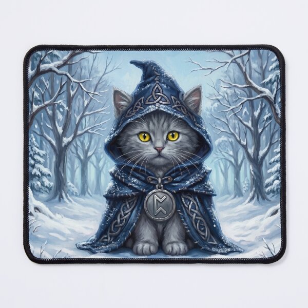 Item preview, The Solstice Singer - Celtic Folklore Grey Cat in Winter Snow designed and sold by Englandbear.