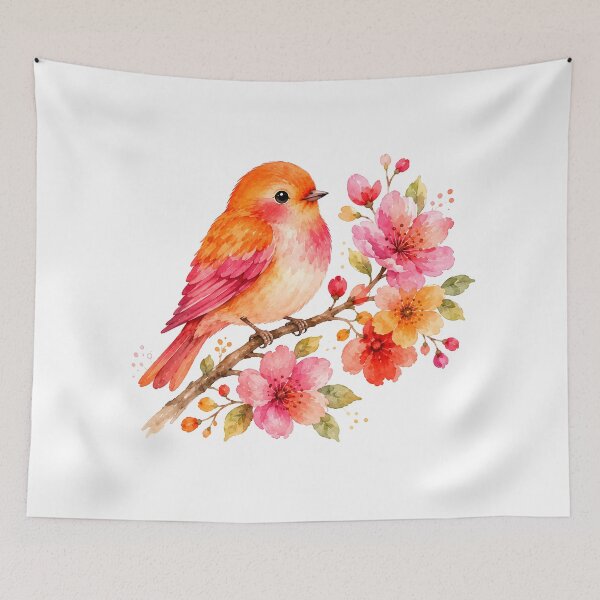 Item preview, Watercolor Spring Bird on Cherry Blossom Branch designed and sold by trendspatterns.