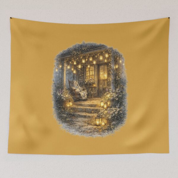 Item preview, Cottage Porch Fairy Lights Illustration – Summer Evening Design Art designed and sold by MagicMakerPh.