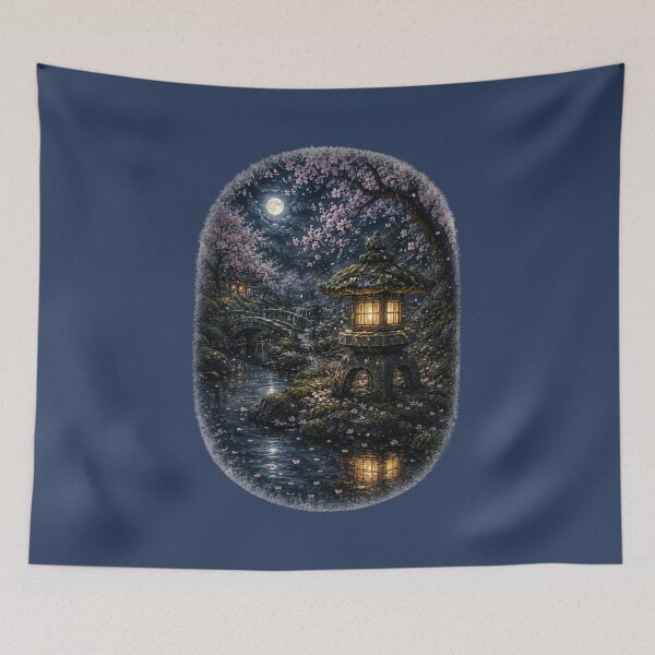 Item preview, Japanese Stone Lantern Illustration – Moonlit Garden Design Art designed and sold by MagicMakerPh.