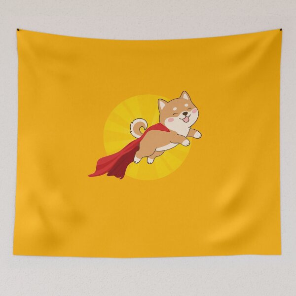 Item preview, Super Dog - happy cartoon retro dog flying with red cape and looking cute designed and sold by InanimateArt.