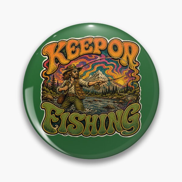 Item preview, Fly Fishing Sticker. Keep On Fishing – Vintage Psychedelic Fly Fishing Sticker | Retro Trout Angler Art designed and sold by taylor75o.