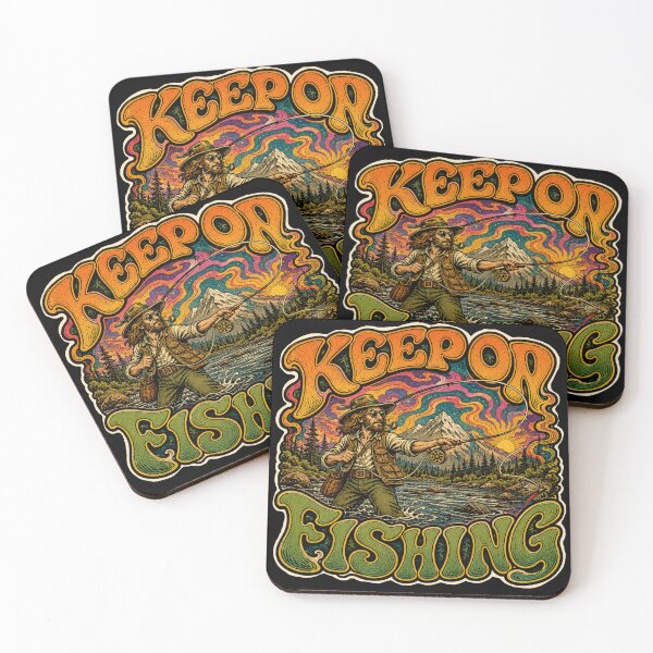 Item preview, Fly Fishing Sticker. Keep On Fishing – Vintage Psychedelic Fly Fishing Sticker | Retro Trout Angler Art designed and sold by taylor75o.