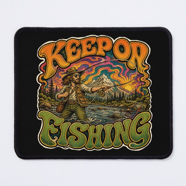 Item preview, Fly Fishing Sticker. Keep On Fishing – Vintage Psychedelic Fly Fishing Sticker | Retro Trout Angler Art designed and sold by taylor75o.