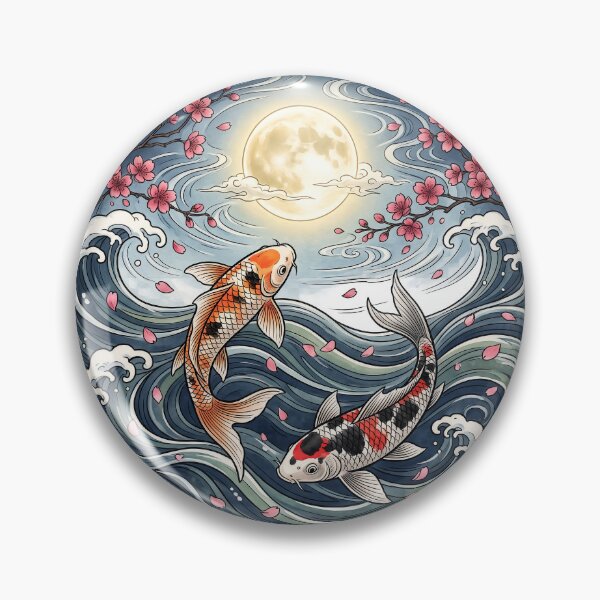 Item preview, Japanese Koi Fishes Under Full Moon designed and sold by TheOctopusArt.