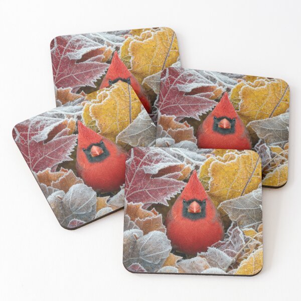 Item preview, Red Cardinal In Frosty Autumn Leaves designed and sold by Maria Dryfhout.