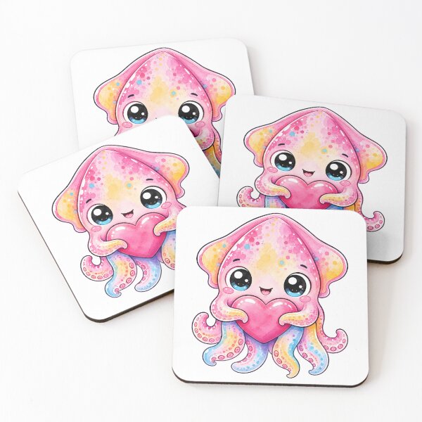 Item preview, Cute Kawaii Squid Hugging a Heart designed and sold by trendspatterns.