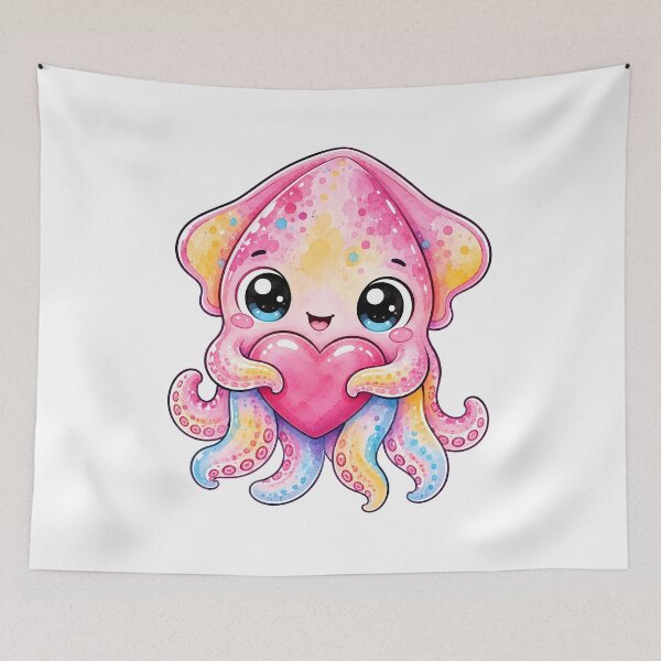 Item preview, Cute Kawaii Squid Hugging a Heart designed and sold by trendspatterns.