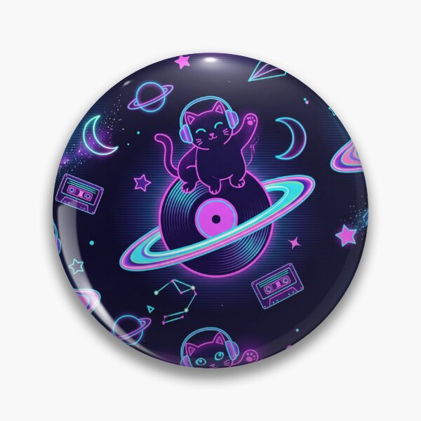 Item preview, Retro Synthwave Neon Space Cat Pattern designed and sold by Thai Vibe Studio.