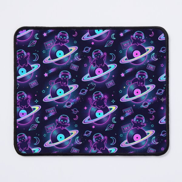 Item preview, Retro Synthwave Neon Space Cat Pattern designed and sold by Thai Vibe Studio.