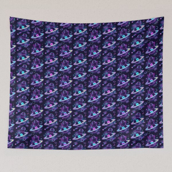 Item preview, Retro Synthwave Neon Space Cat Pattern designed and sold by Thai Vibe Studio.