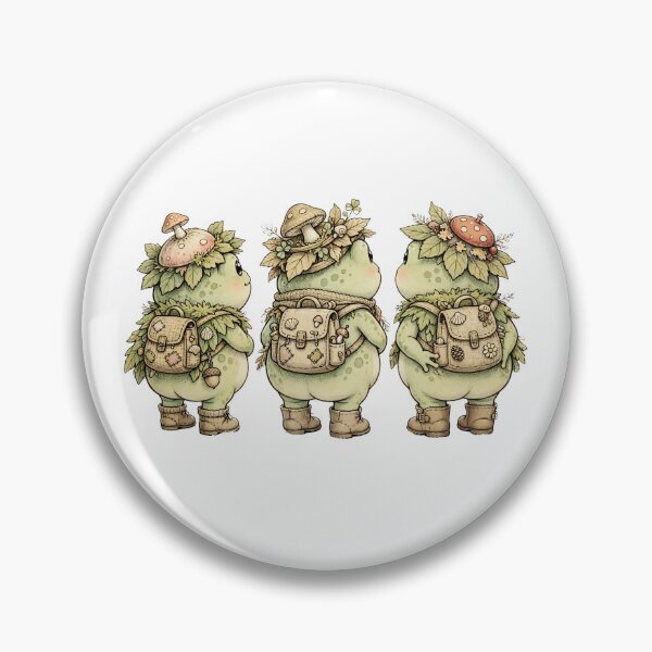 Item preview, Trio of Cottagecore Frog Butt Adventurers - Mushroom Hat Hiking Frogs Goblincore designed and sold by Neurospicy Trolls.