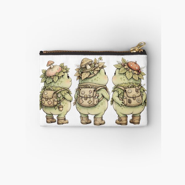 Item preview, Trio of Cottagecore Frog Butt Adventurers - Mushroom Hat Hiking Frogs Goblincore designed and sold by Neurospicy Trolls.