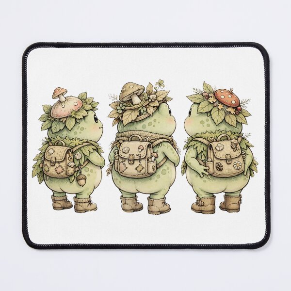 Item preview, Trio of Cottagecore Frog Butt Adventurers - Mushroom Hat Hiking Frogs Goblincore designed and sold by Neurospicy Trolls.