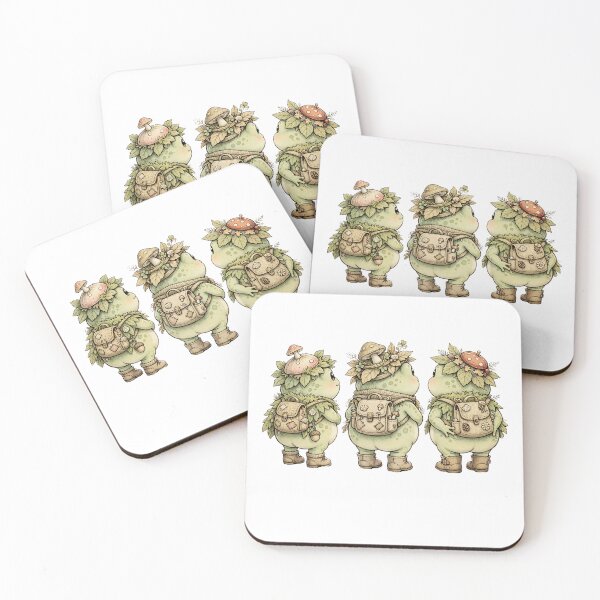 Item preview, Trio of Cottagecore Frog Butt Adventurers - Mushroom Hat Hiking Frogs Goblincore designed and sold by Neurospicy Trolls.