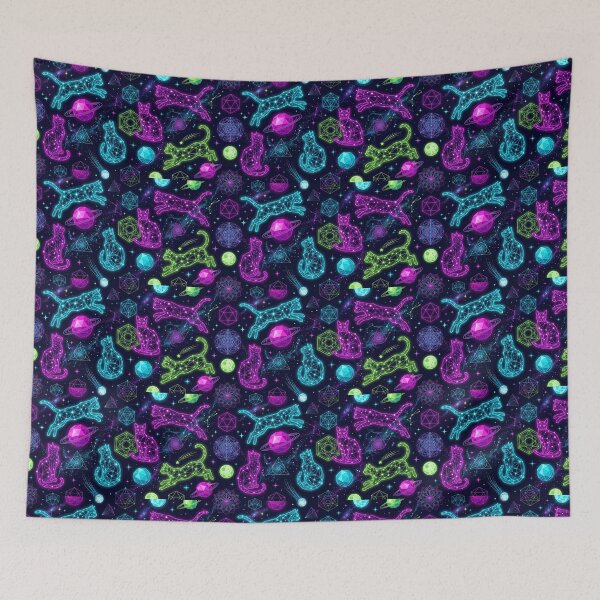 Item preview, Neon Geometric Constellation Space Cat Pattern designed and sold by Thai Vibe Studio.