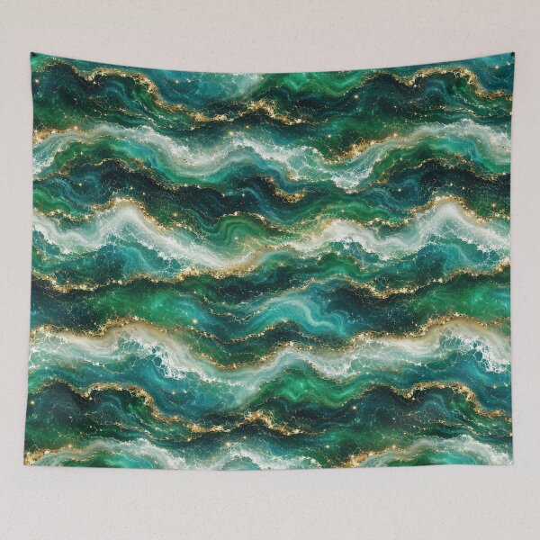 Item preview, Horizontal Emerald Celestial Ocean Pattern designed and sold by Inkworksbyshery.