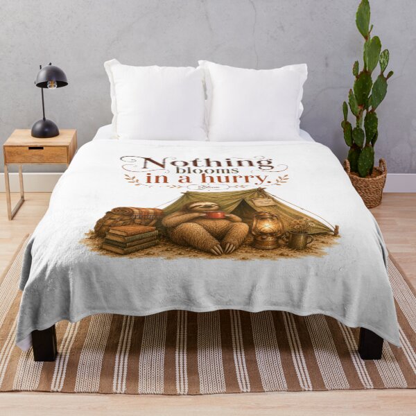 Item preview, Nothing Blooms In A Hurry Vintage Sloth Camping Aesthetic designed and sold by AQUILAKREO.