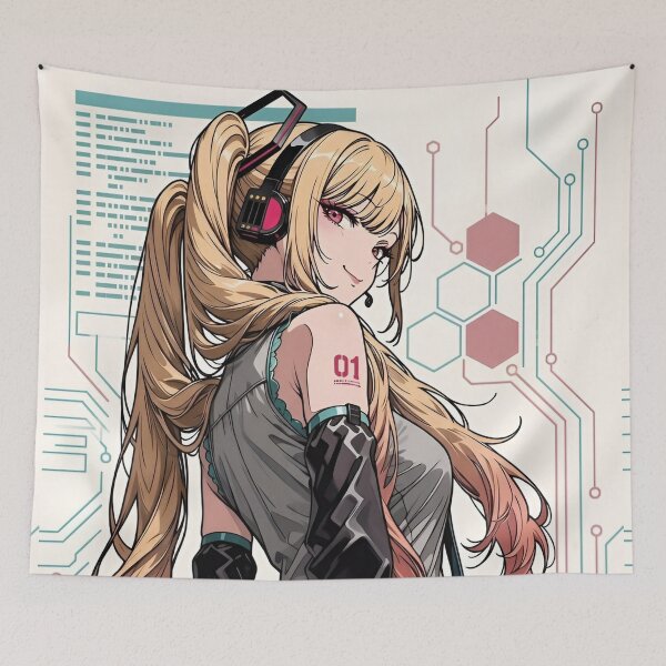 Item preview, Cyber Idol Girl – Futuristic Anime DJ & Digital Pop Star Illustration designed and sold by Dyan4.
