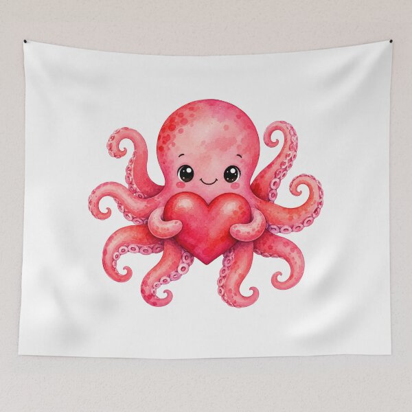 Item preview, Cute Kawaii Octopus Holding Heart designed and sold by trendspatterns.