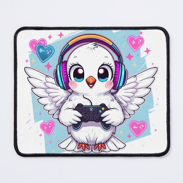 Item preview, Gaming Dove Sticker | Cute Gamer Bird Illustration | Kawaii White Dove with Headphones | RGB Gaming Decor designed and sold by dreamz-world.