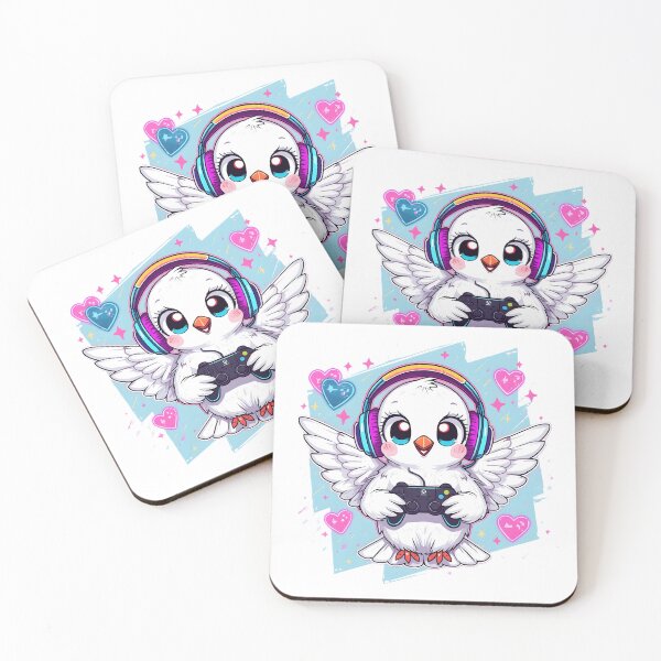 Item preview, Gaming Dove Sticker | Cute Gamer Bird Illustration | Kawaii White Dove with Headphones | RGB Gaming Decor designed and sold by dreamz-world.