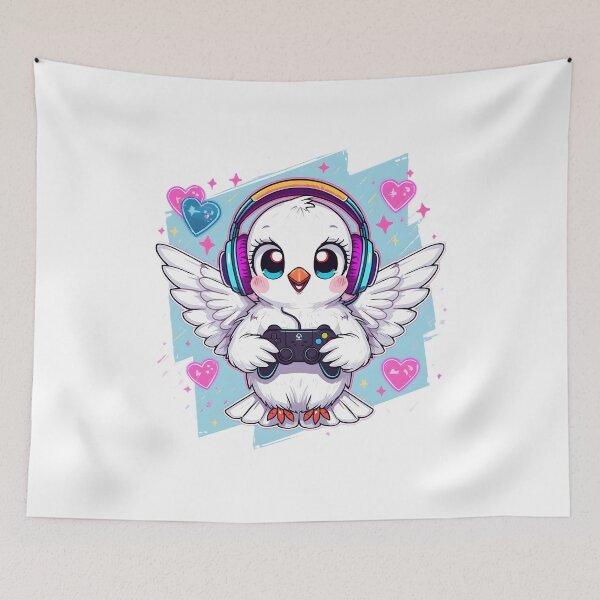 Item preview, Gaming Dove Sticker | Cute Gamer Bird Illustration | Kawaii White Dove with Headphones | RGB Gaming Decor designed and sold by dreamz-world.
