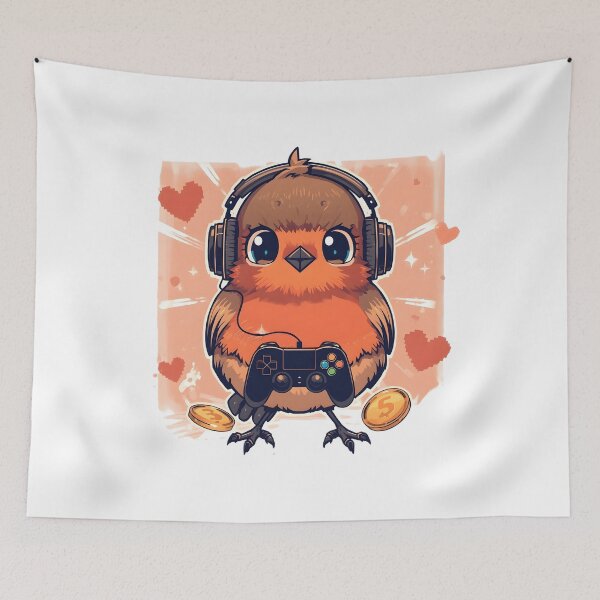 Item preview, Gaming Robin Sticker | Cute Gamer Bird Illustration | Kawaii Robin with Headphones | Cozy Gaming Room Decor designed and sold by dreamz-world.