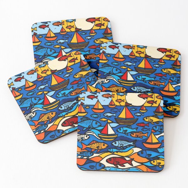 Item preview, Black and White Pop Art Sailboats and Fish Line Art designed and sold by Nexus Space.