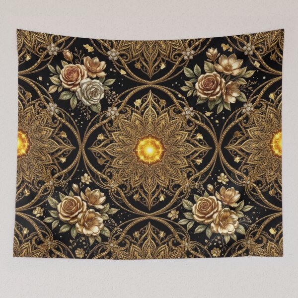 Item preview, Ornate Metallic Gold Roses and Glowing Mandala designed and sold by WitchyBotanicaArt.