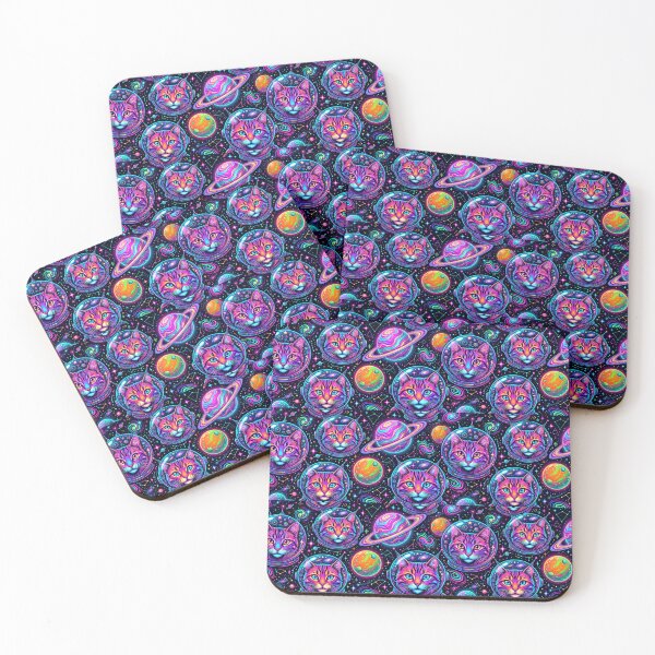 Item preview, Giant Neon Pop Art Space Cats Pattern designed and sold by Thai Vibe Studio.