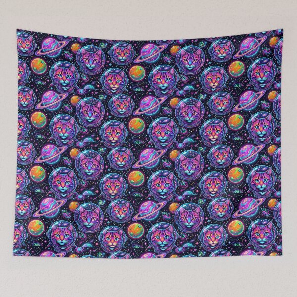 Item preview, Giant Neon Pop Art Space Cats Pattern designed and sold by Thai Vibe Studio.