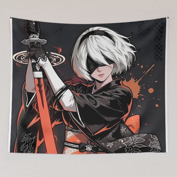 Item preview, Cyber Samurai Warrior – Futuristic Android Girl in Elegant Black Kimono designed and sold by Dyan4.
