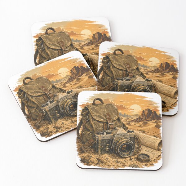Item preview, Desert Stories on 35mm | Vintage Analog Camera Expedition Illustration designed and sold by Golden Era Studio.