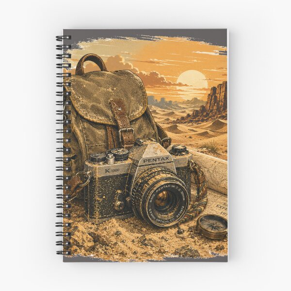 Item preview, Desert Stories on 35mm | Vintage Analog Camera Expedition Illustration designed and sold by Golden Era Studio.