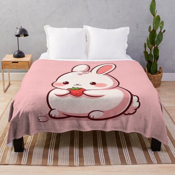 Item preview, Cute Kawaii Bunny Holding Strawberry designed and sold by ZyloPrints.