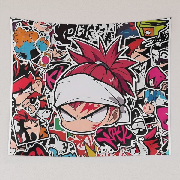 Item preview, Chibi Street Samurai Sticker Bomb – Urban Graffiti Anime Collage Art designed and sold by Dyan4.