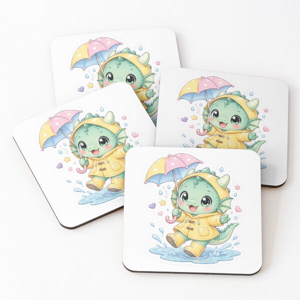 Item preview, Baby Dragon in Yellow Raincoat Sticker | Cute Kawaii Dragon Jumping in Puddles designed and sold by Sidra digital art 8277237.