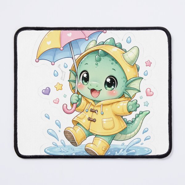 Item preview, Baby Dragon in Yellow Raincoat Sticker | Cute Kawaii Dragon Jumping in Puddles designed and sold by Sidra digital art 8277237.