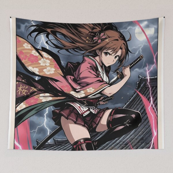 Item preview, Asuna | Moonlit Sakura Samurai Girl – Japanese Anime Warrior Aesthetic | Storm Katana Art designed and sold by Dyan4.