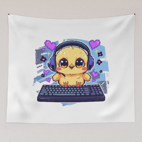 Item preview, Cute Gamer Chick Sticker | Baby Chick Gaming Keyboard | Kawaii Gamer Bird | RGB Gaming Chick | Esports Animal Illustration designed and sold by dreamz-world.