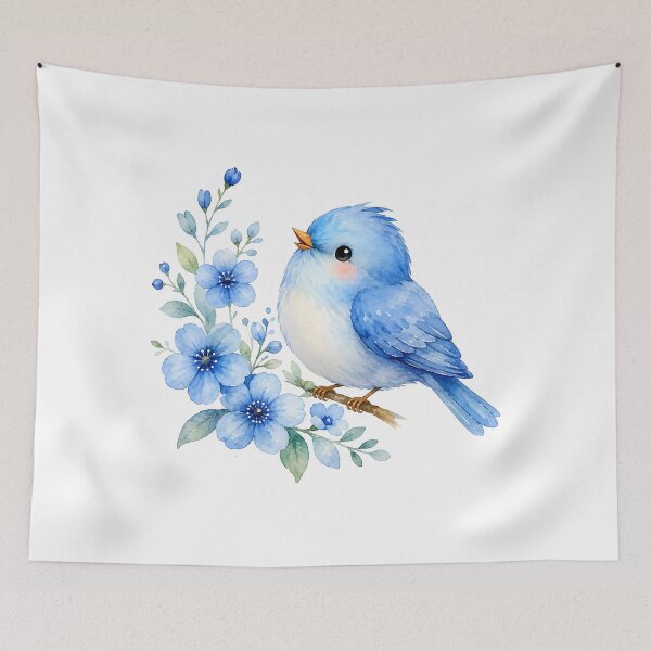 Item preview, Watercolor Blue Bird on Flowers Branch designed and sold by trendspatterns.